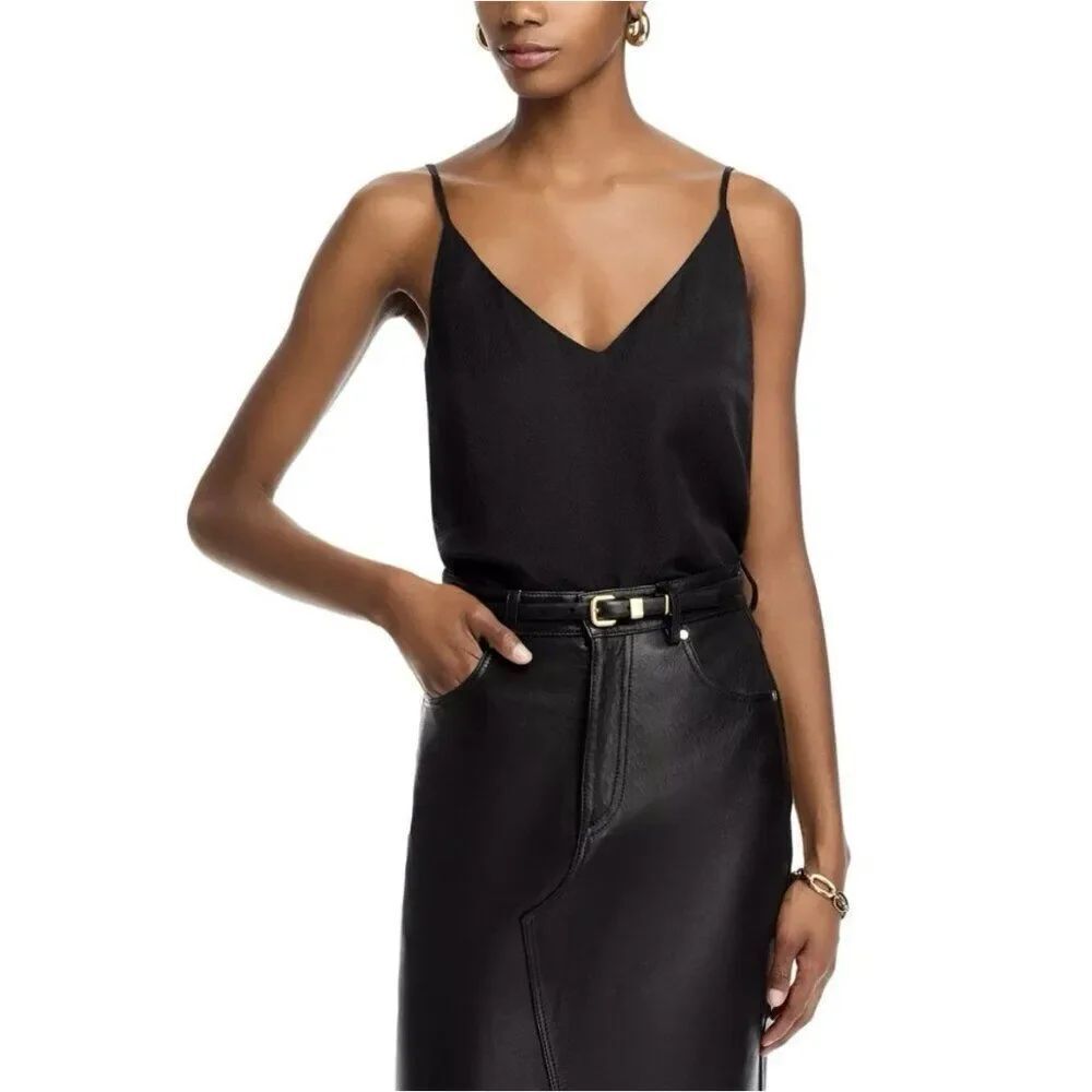 bella dahl solid black cupro rayon satin V Neck cami tank top Xs